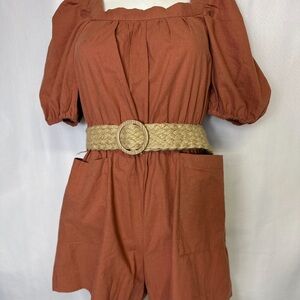 NWT H&M BELTED ROMPER SIZE XS RUST BROWN